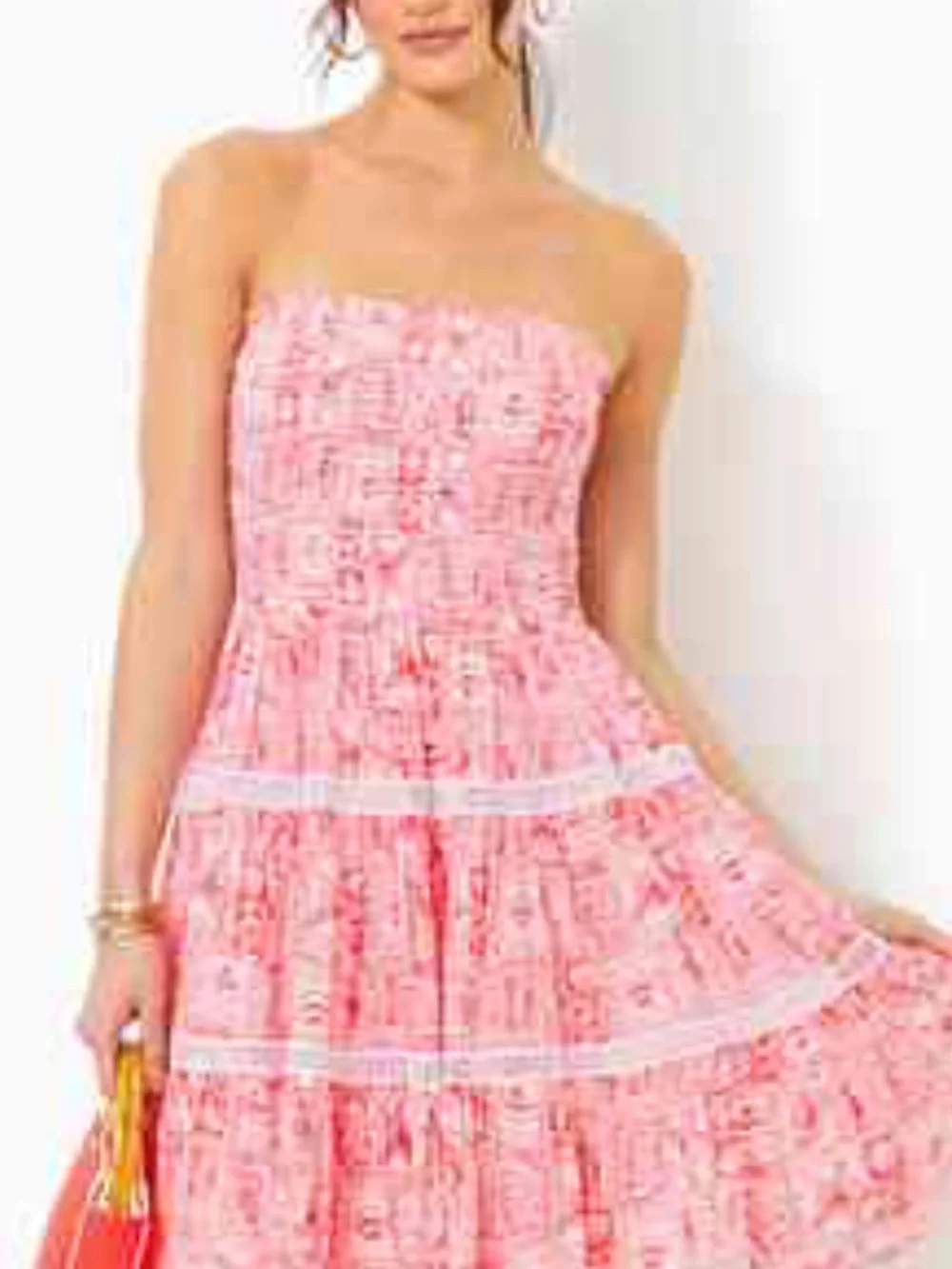 Lilly Pulitzer Pink Strapless Printed Tiered Sundress bright Red Color - Picture 2 of 3